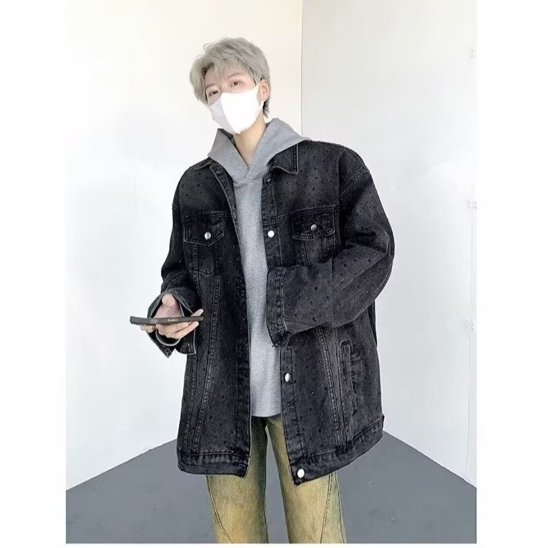 亮片牛仔外套男春秋季工装夹克潮牌翻领上衣网图7255-P108,男装工装外套,星座1001-1
