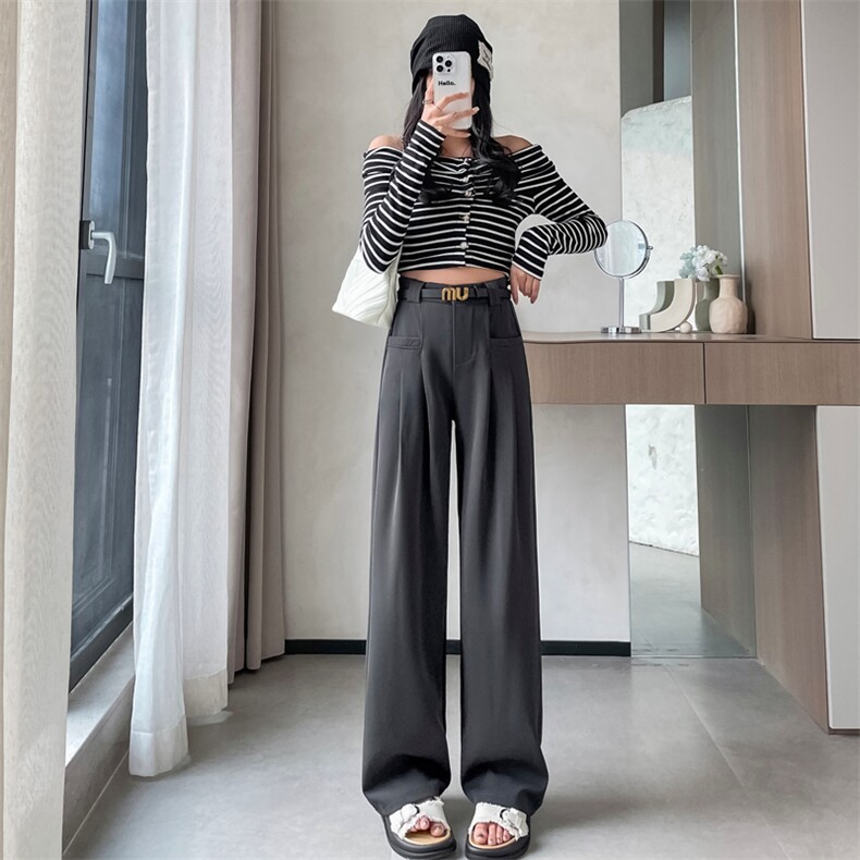 西装阔腿女2024春季宽松休闲高腰显瘦直筒裤垂坠感拖地,女装休闲裤,梦白服饰厂