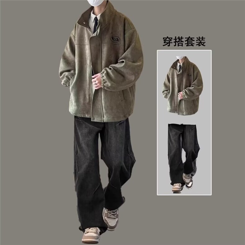 麂皮绒棉服外套男秋冬季潮牌加厚保暖立领工装夹克美式复古上衣服,男装夹克,星座218-1（原230）