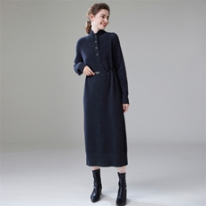 2025年秋季新款过膝系扣针织长裙时尚休闲通勤百搭，女装连衣裙，珍丝贝尔