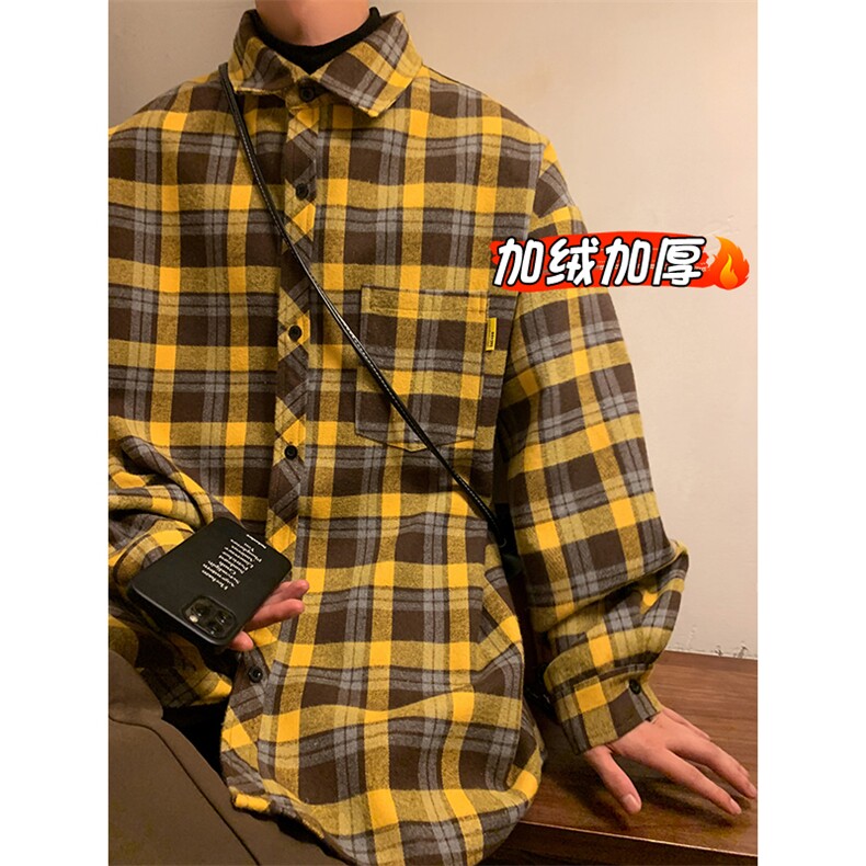 高级感宽松休闲外套保暖长袖格子衬衫男C2160-特P32/C9733-特P40,男装衬衫,电商A007
