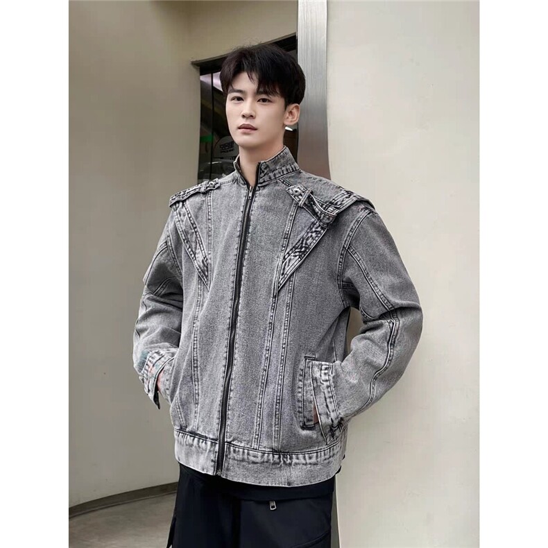 美式水洗垫肩短款拼接牛仔外套男做旧设计感夹克JK892-P72,男装工装外套,星座208-5