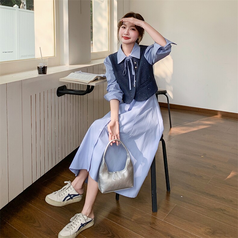 现货-2025年春季新款假两件连衣裙203P155K218,女装连衣裙,浙宝203