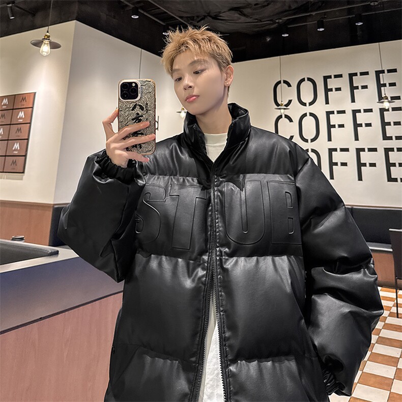 冬季立领pu皮衣羽绒棉服男外套M2881钢印P85直播,男装皮衣,星座1904A