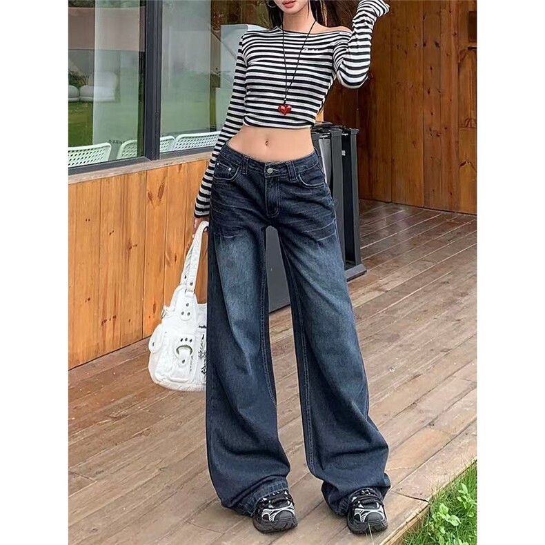 阔腿牛仔裤女2025秋冬新款直筒宽松辣妹显瘦微喇拖地裤,男装牛仔裤,星座1210-1