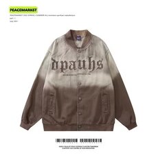美式复古字母刺绣渐变棒球服男女夏季做旧水洗宽松情侣装夹克外套，男装夹克，星座1210-1