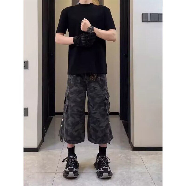CP1180-P49高街迷彩牛仔短裤男夏季新款工装七分裤宽松阔腿裤,男装牛仔裤,电商B323A