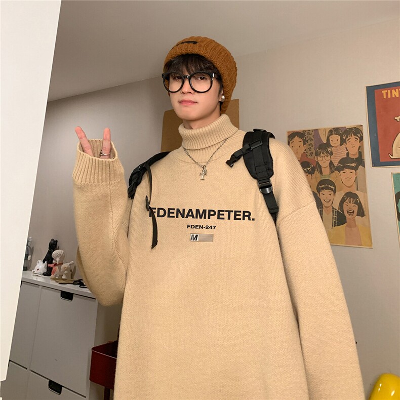 WASSUPHAPPY白色高领毛衣男冬季潮流宽松2025新款针织衫内搭保暖,男装针织衫/毛衣,电商A247
