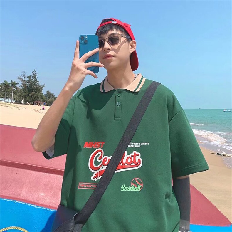 美式polo衫短袖正肩t恤夏设计感小众翻领古着T180P30,男装T恤,星座1116-2
