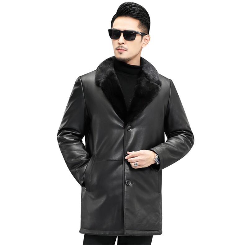J2111新款海宁男式绵羊皮皮衣男水貂拼貂内胆皮克服P1780，男装皮衣，电商B360