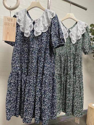 【现货】夏季新款小房子图案雪纺领连衣裙,女装连衣裙,KEYI