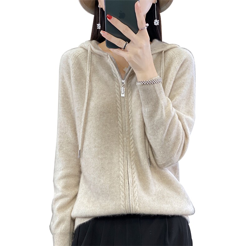 时尚百搭紫色羊毛开衫女秋冬季新款宽松显瘦长袖针织外套,女装羊毛衫,隆格羊绒