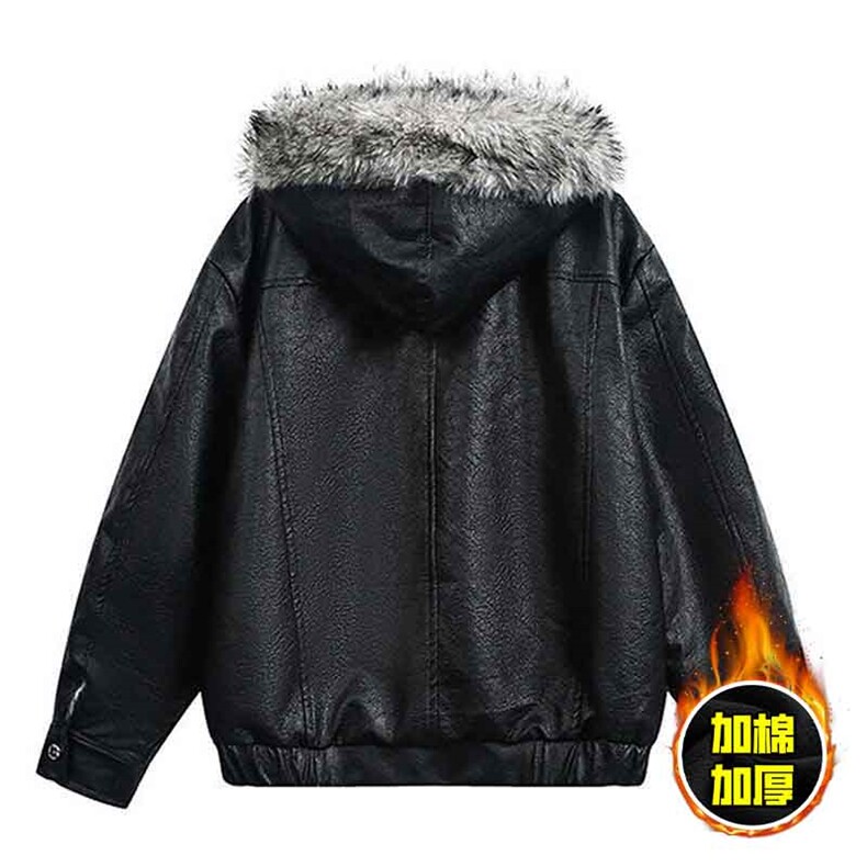 现货冬季美式潮牌痞帅PU皮机车服棉衣毛毛绒狼王座山雕皮棉服,男装棉衣,电商A486
