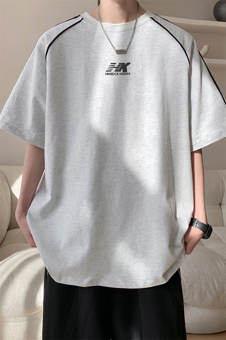 图案已注册夏季新款三条杠宽松短袖T恤男潮美式休闲体恤D120/P35,男装T恤,电商B209