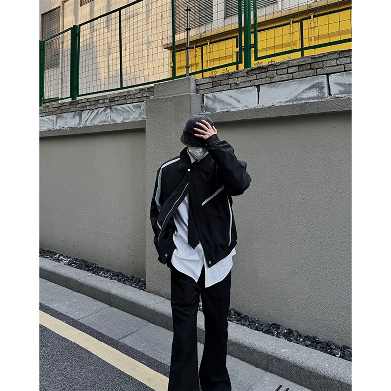 自家图，博主风cleanfit外套男短款撞色美式飞行员夹克JK2403-P85图片