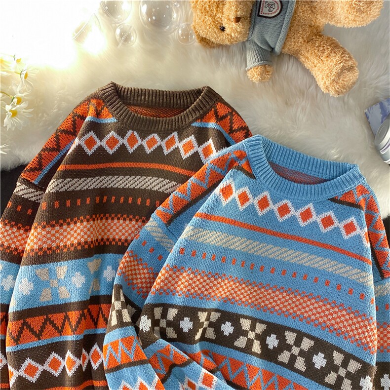 复古毛衣男潮条纹宽松上衣服潮牌慵懒风情侣款针织衫M309-P42,男装针织衫/毛衣,星座512-4