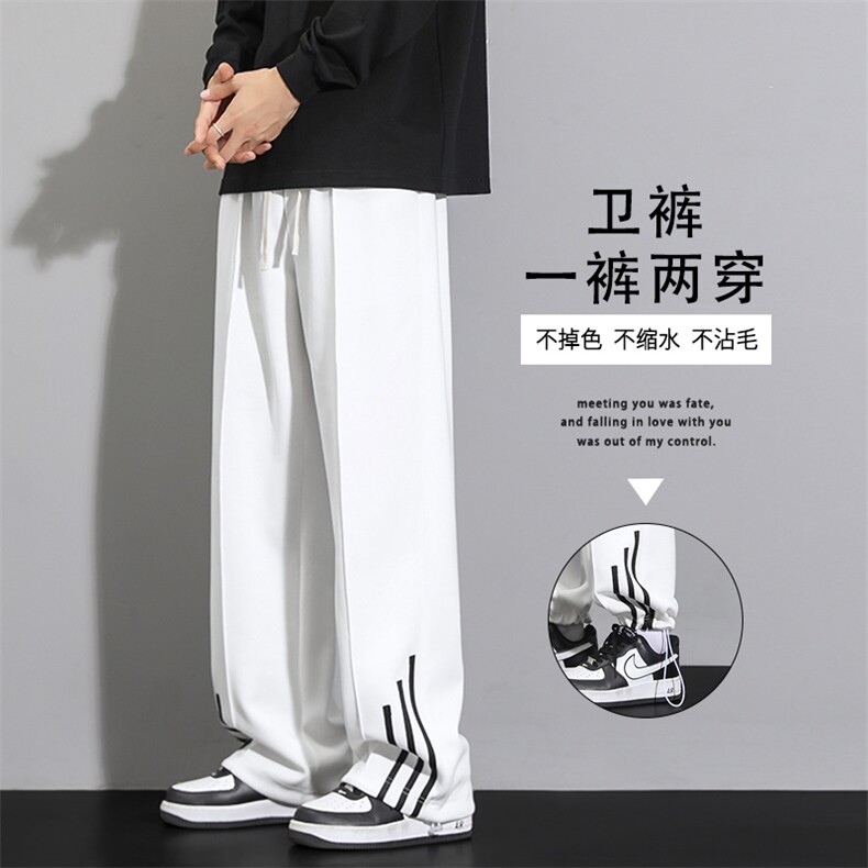 美式条纹卫裤男款宽松直筒运动裤男生垂感休闲长裤子WK90-特批-30图片