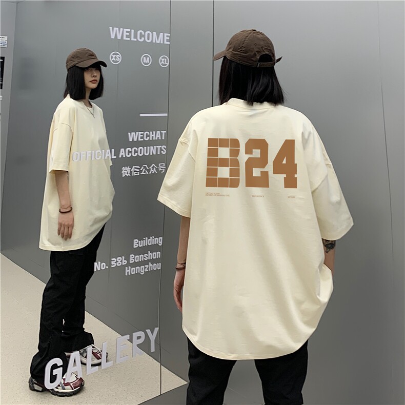 情侣装2026夏装新款美式潮字母印花圆领宽松短袖T恤D275P33,男装T恤,电商A335-1（原A458）