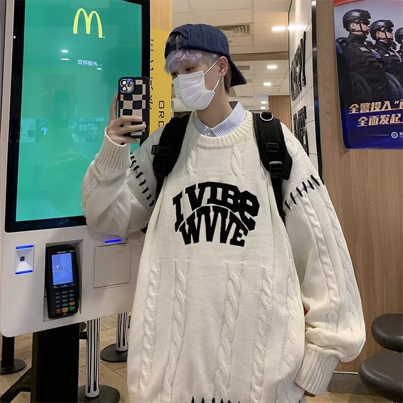 圆领毛衣男港味2023秋季复古日系针织衫M1812P43,男装针织衫/毛衣,星座1116-2