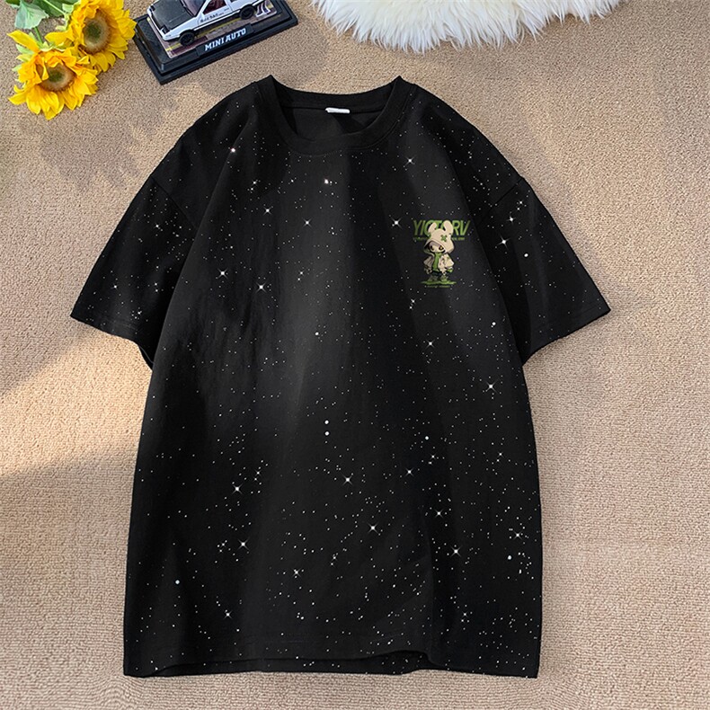 量大优供抖音视频支持得物配合二开美式满天星亮片短袖T恤MTX175,男装T恤,电商A486