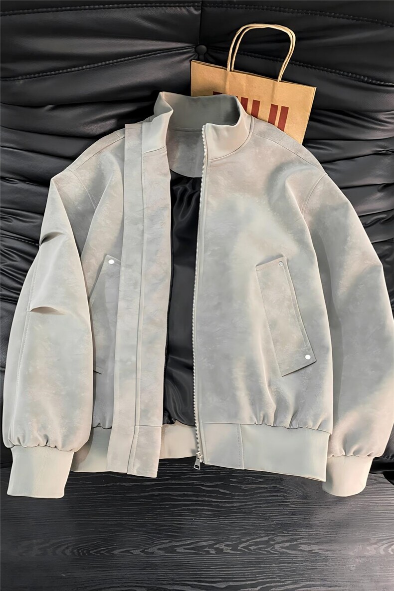 春季抖音得物品质扎染PU皮衣立领雾面皮夹克外套男6158-TP43,男装夹克,星座207