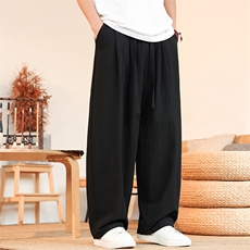 8XL-M亚麻弯刀裤直筒阔腿裤子男夏季宽松大码运动灯笼裤KZ068P60，男装休闲裤，电商B312