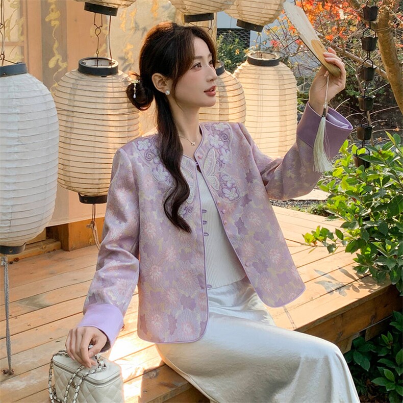 2026年春季新中式高级感g风提花刺绣圆领外套,女装短外套,超帛