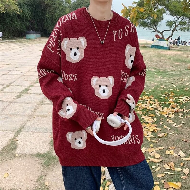 秋冬新款时尚潮男百搭宽松圆领小熊针织衫毛衣,男装针织衫/毛衣,四季星座218-1