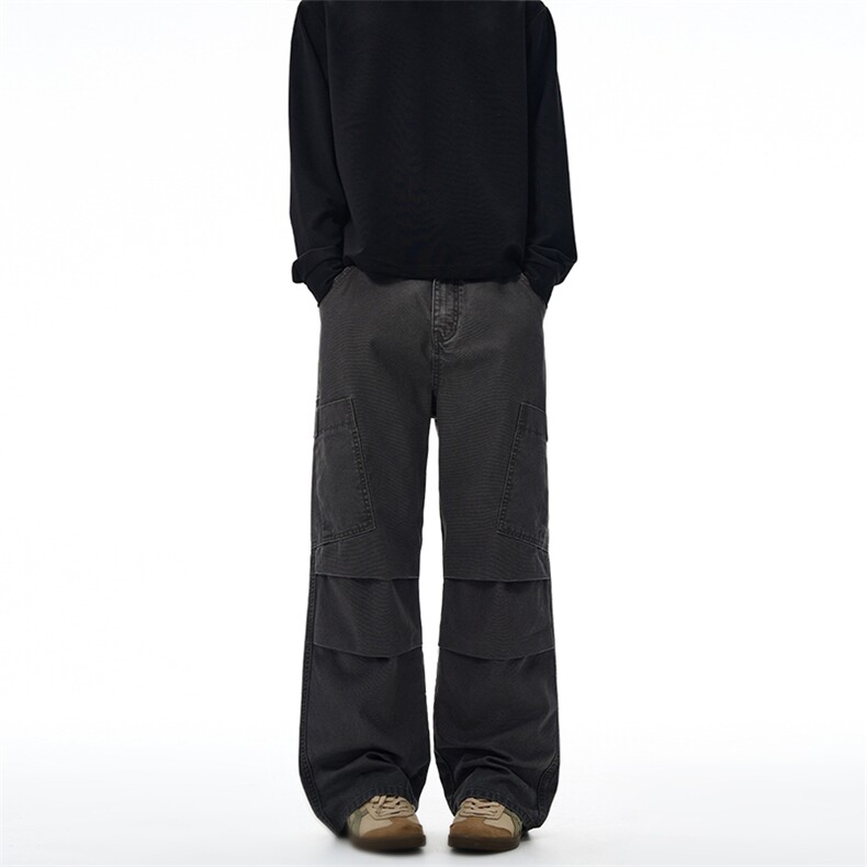 2025秋冬松紧腰美式石磨水洗复古珠帆马丁休闲裤男直筒宽松工装裤,男装工装外套,星座301D-3