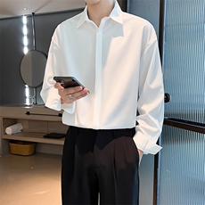 长袖衬衫男士宽松休闲上衣潮流春秋新款纯色寸衫高级垂感免烫衬衣，男装衬衫，星座1210-1