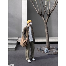 W11106-P38网图现货美式撞色复古格子衬衫宽松街头口袋翻领上衣，男装衬衫，星座1608