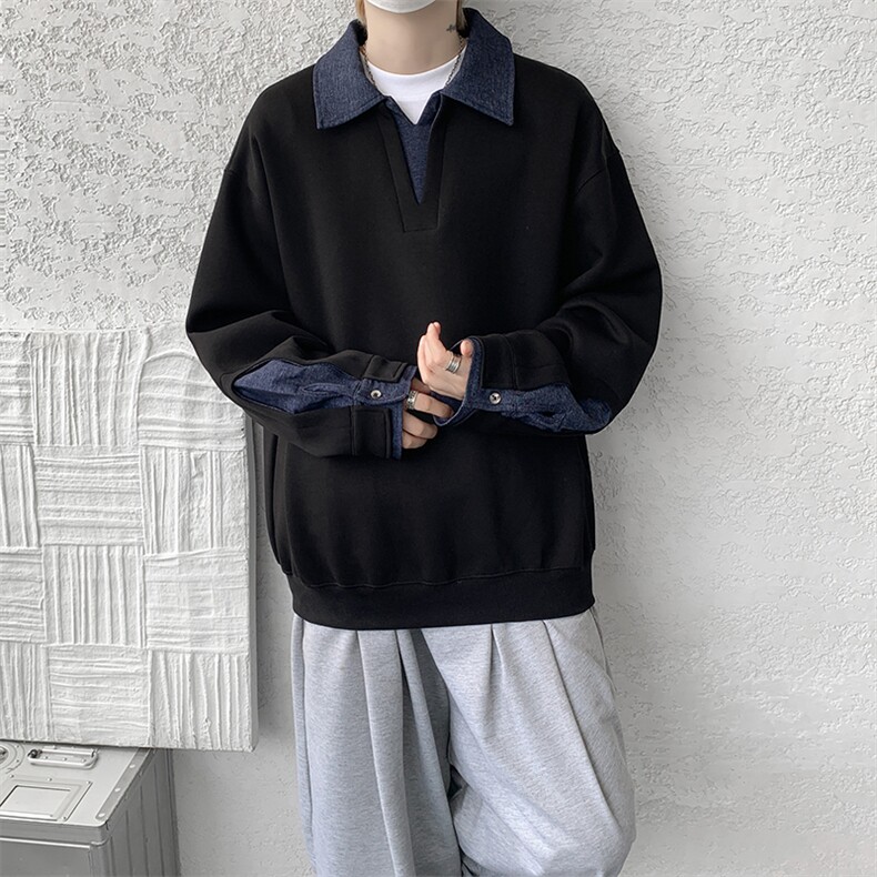 8XL-M 美式拼接新款翻领高级感衬衫领运动上衣长袖卫衣男WY26P68图片