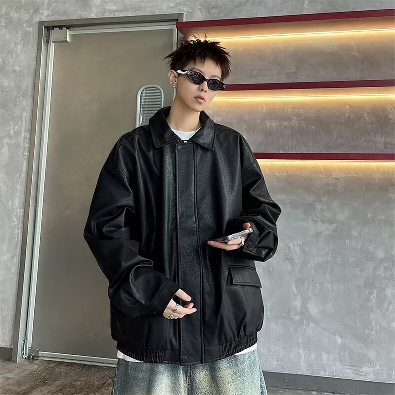美式复古棕色机车皮衣男外套痞帅春秋咖色翻领夹克PW83,男装夹克,星座1116A-1（原606A）