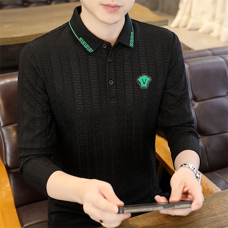 春秋季中年男士长袖t恤休闲百搭翻领POLO衫男装2024新款打底上衣,男装Polo衫,电商B212（原钱塘6029）