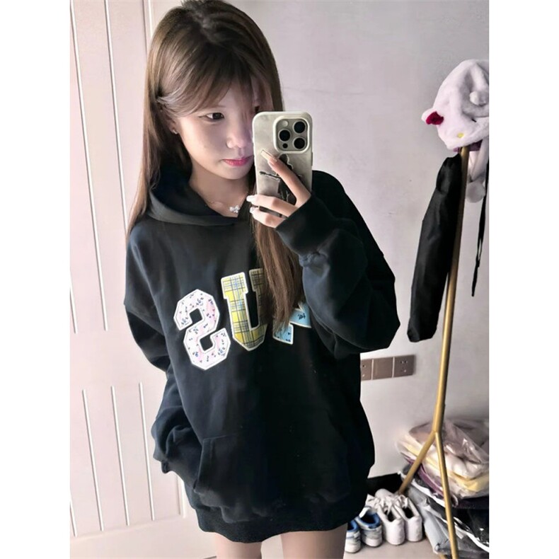 5283-P52纯棉华棉复合原版刺绣秋冬宽松连帽卫衣薄款/加绒,女装卫衣/绒衫,星座617A-2