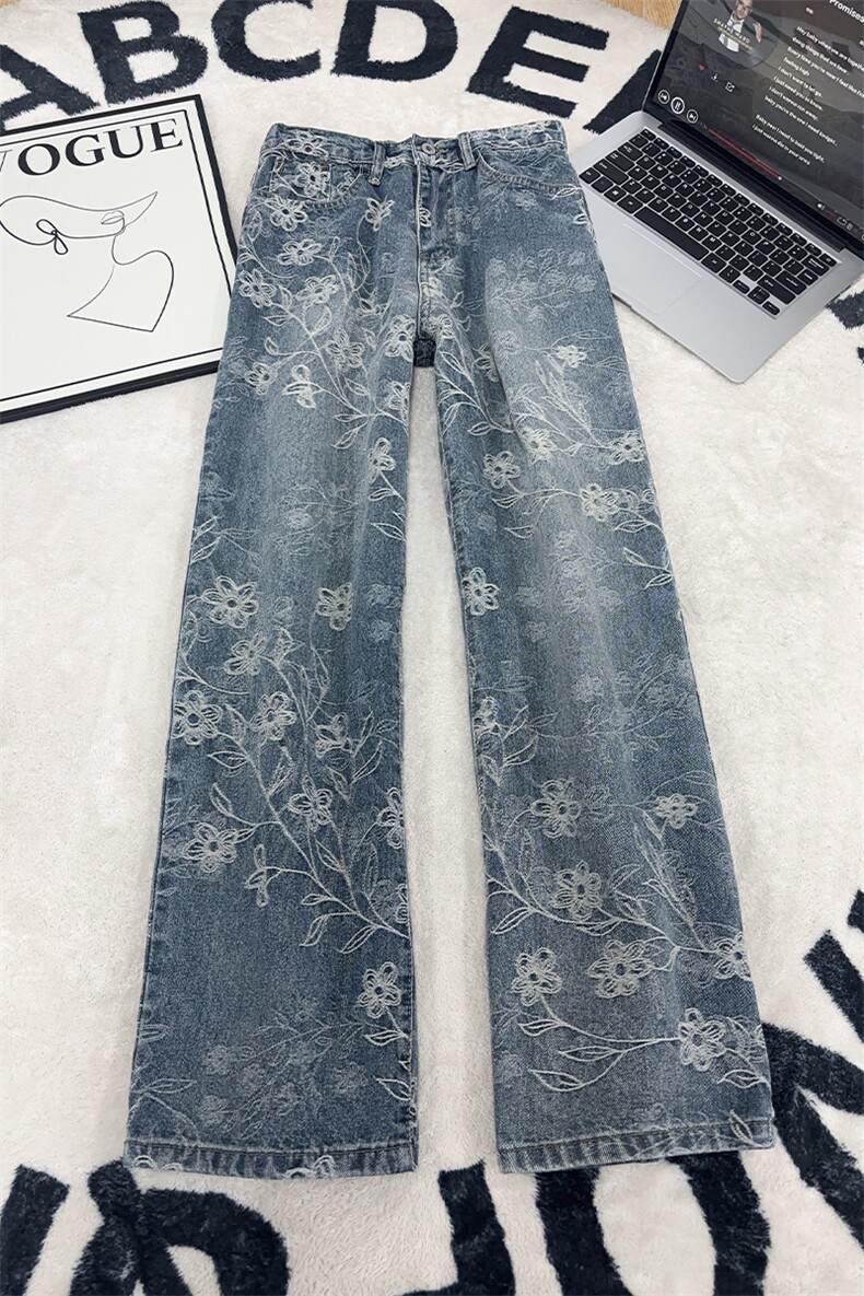 B221美式ins高街宽松提花微喇牛仔裤LK25577-特P45控78,男装牛仔裤,电商B221