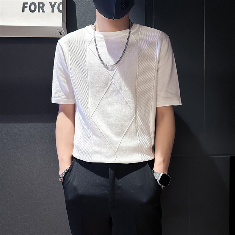 短袖毛衣针织衫半袖男修身圆领社会小伙店主风301C-DM04-P58控78,男装T恤,星座301C（原B323）
