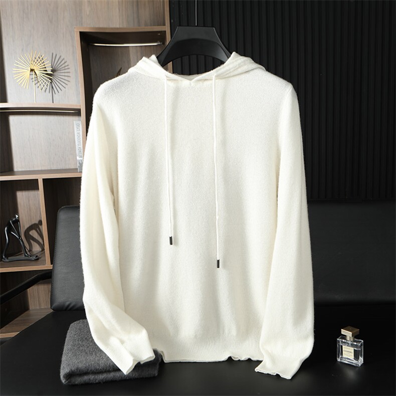 2025春秋新款羊毛衫男帽衫卫衣休闲宽松连帽羊绒毛衣针织外套，男装羊绒套衫，台绒羊绒