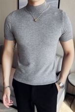 2024春夏款纯色修身半高领短袖针织毛衣打底衫男M03-p45M-4XL，男装针织衫/毛衣，电商D303