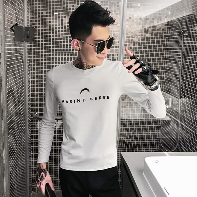 秋季社会人刺绣长袖T恤男士修身精神小伙打底衫C301B-CT04,男装T恤,电商C301B