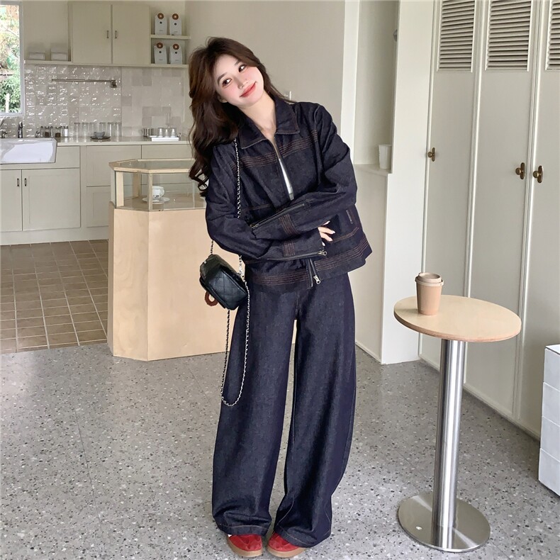 现货新款牛仔外套阔腿裤两件套26155P190K288,女装套装/套裙,2D035
