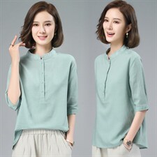 时尚休闲女2025新款韩版夏季短袖宽松棉麻复古国风洋气，女装T恤，璐依舞