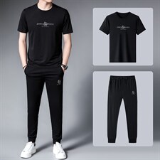 中老年运动套装男2023夏季短袖长裤两件套薄款中年男士休闲服夏装，男装T恤，电商B212（原钱塘6029）