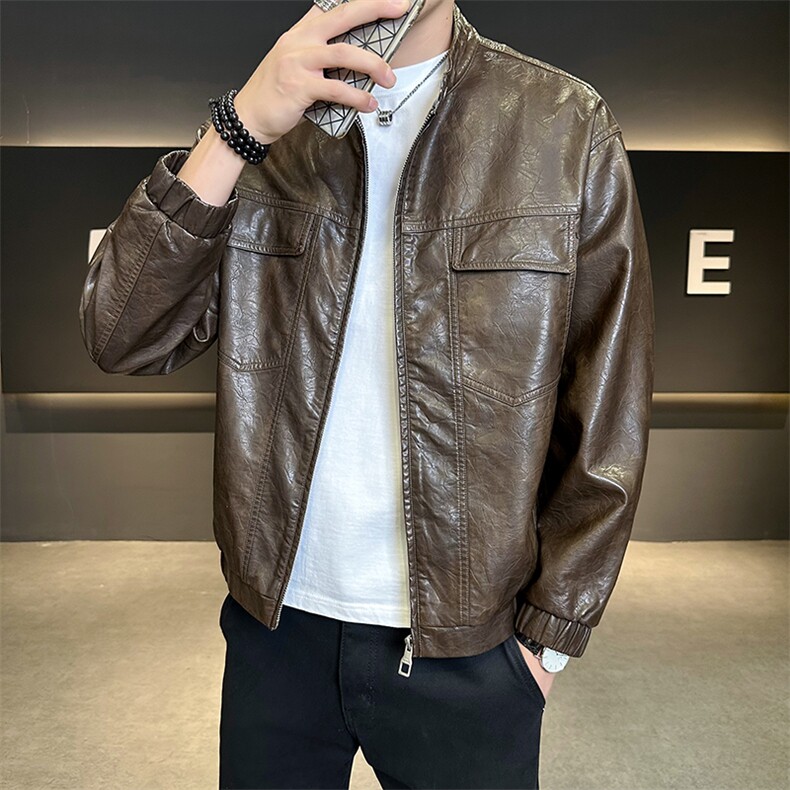 B353PY3298P140黑秋季新款男士立领爆皮夹克韩版潮流百搭外套,男装夹克,电商B353