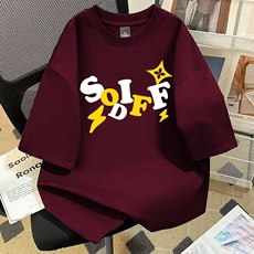 2025美式重磅短袖T恤字母印花男女夏季黑色半袖休闲宽松半袖上衣，男装T恤，星座218-8