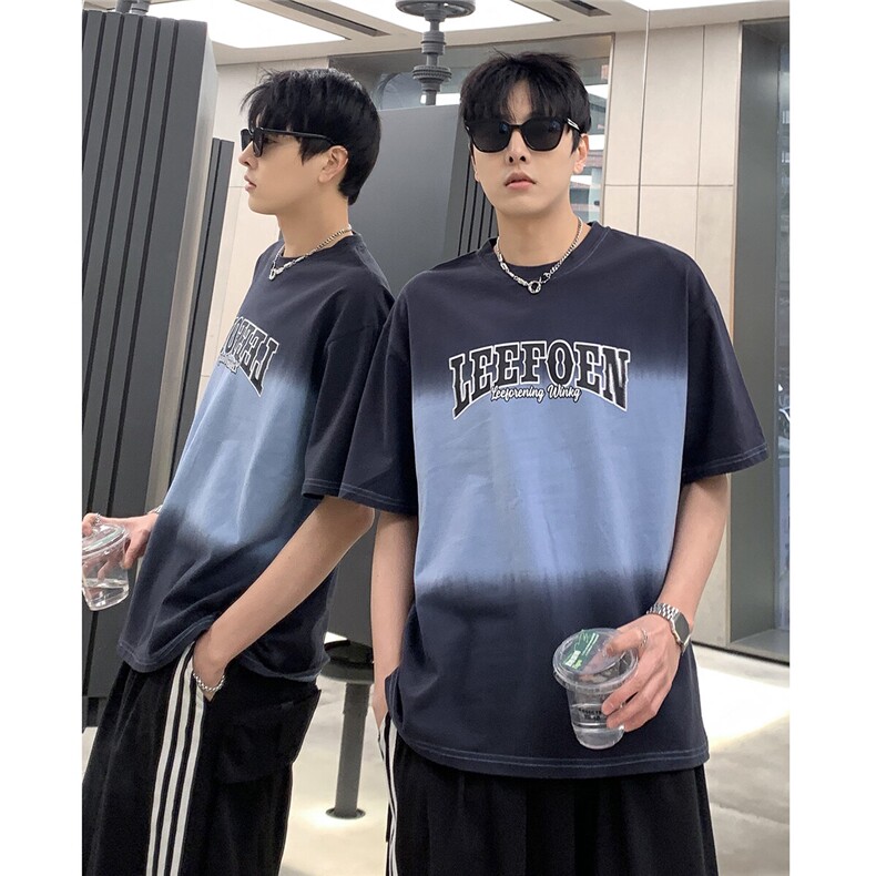 渐变色短袖青少年宽松T恤男夏季2025新款宽松半袖上衣T800-P38,男装T恤,电商C307A