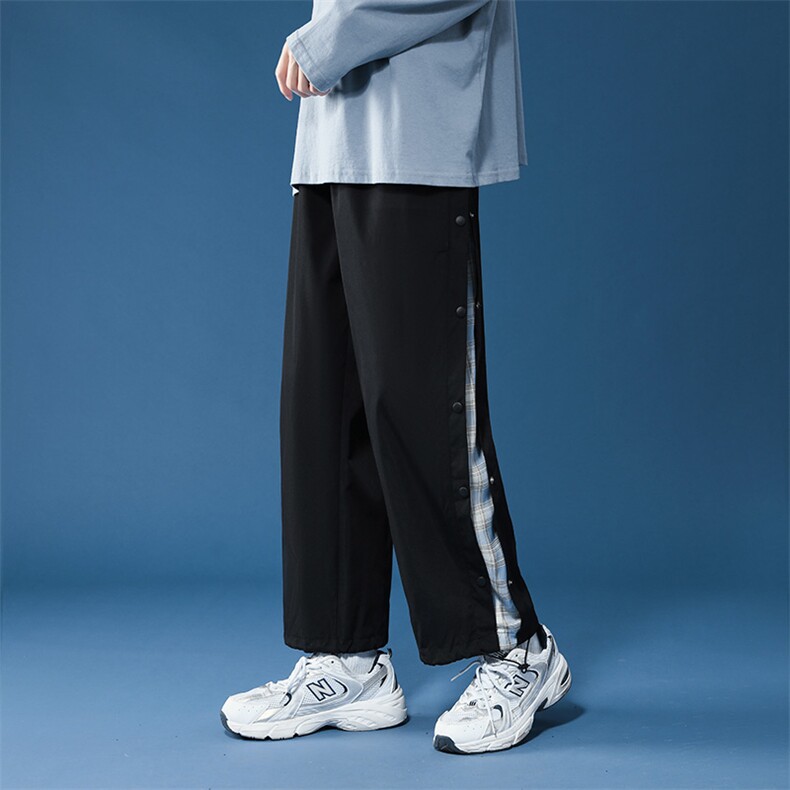 K3080/40休闲裤男排扣格子撞色宽松大码束脚运动裤子四季款控58，女装休闲裤，电商A141