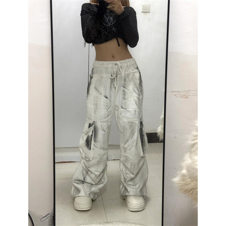 【有货】白色多口袋工装裤男女款美式设计感脏脏裤子A276CC-特P58图片