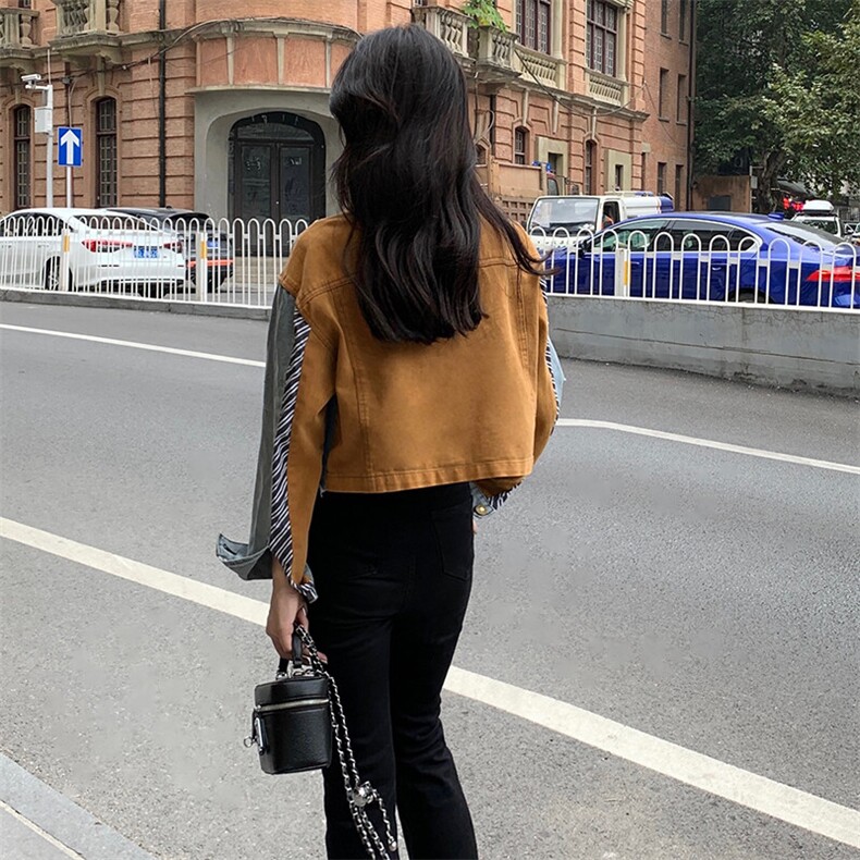 复古小香风牛仔外套女春秋新款设计感拼接短款撞色毛边NZ010-80,男装工装外套,星座911-3