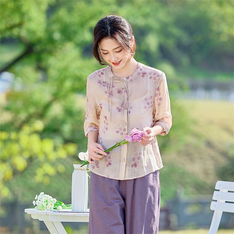 2026年夏季女短袖宽松亲肤透气苎麻,女装衬衫,江南依恋
